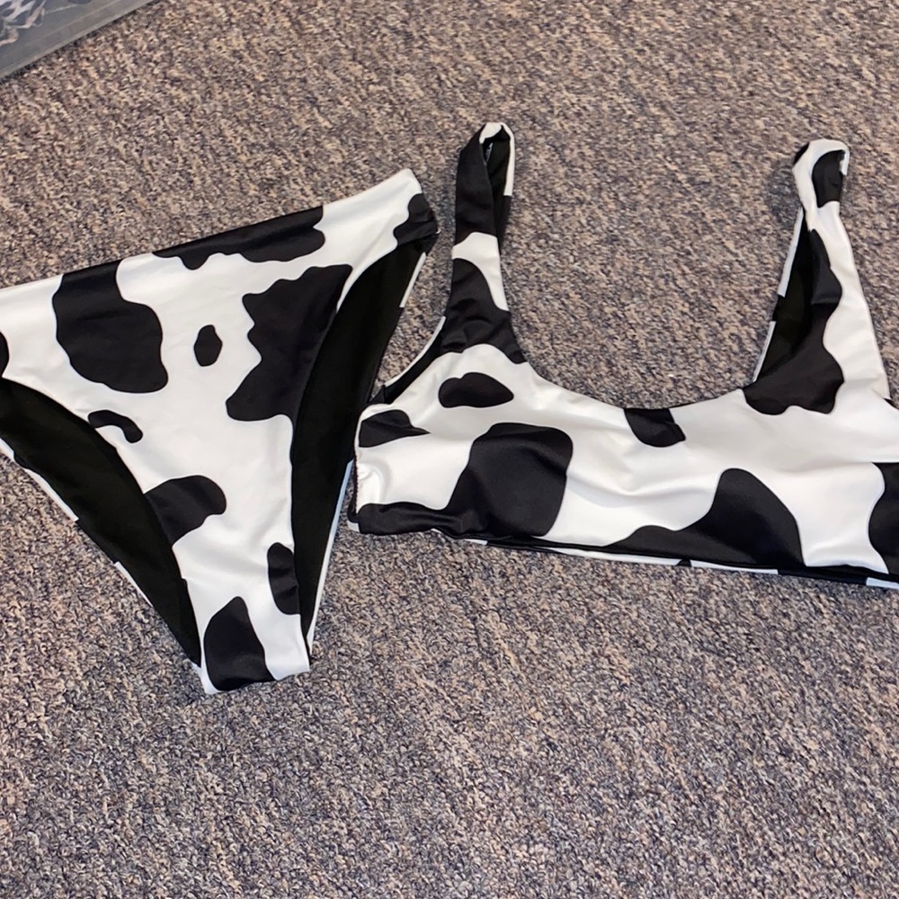 High waisted cow print bikini set